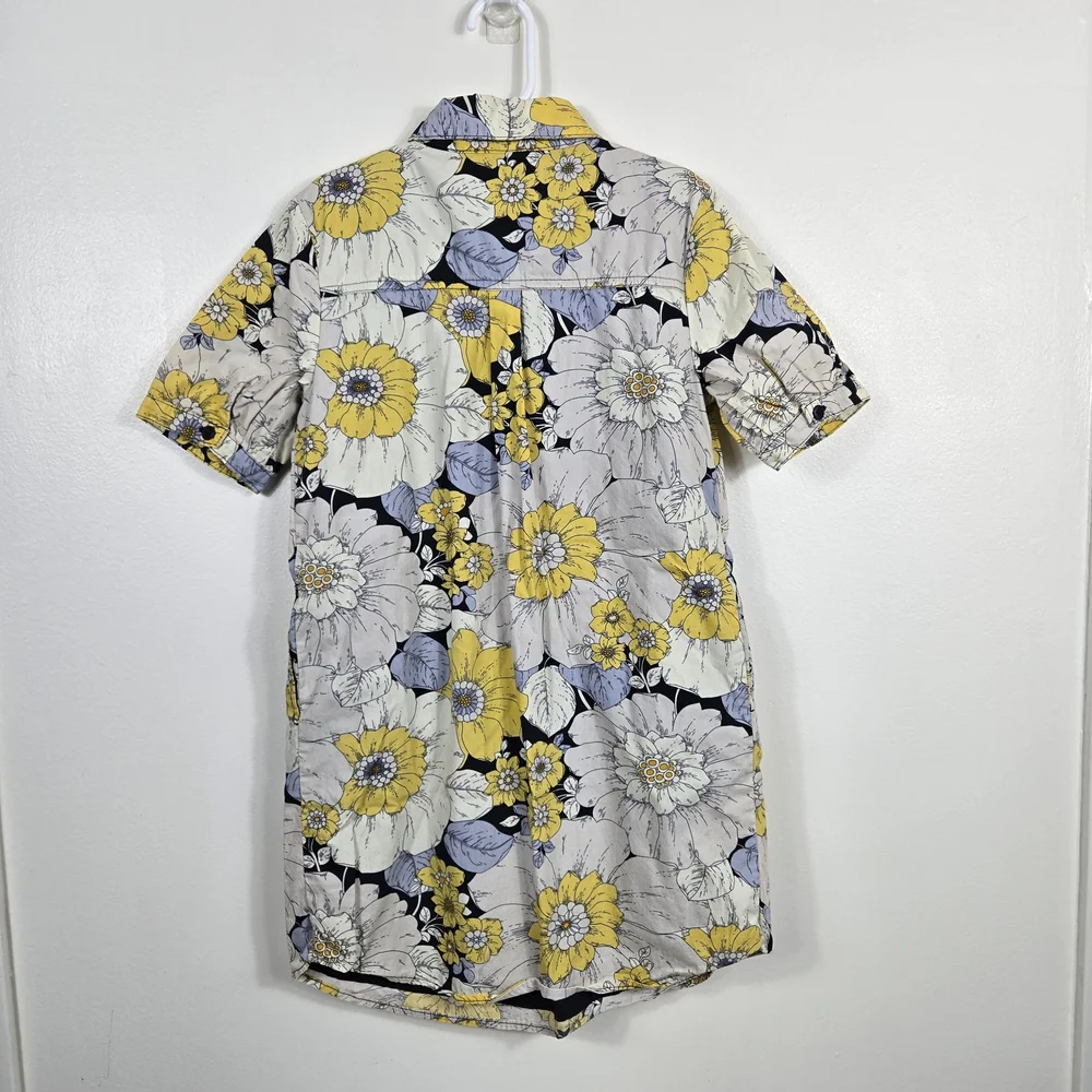 Gap Kids Girls Yellow Gray Floral Short Sleeve Button Shirt Dress‎ Medium Preppy